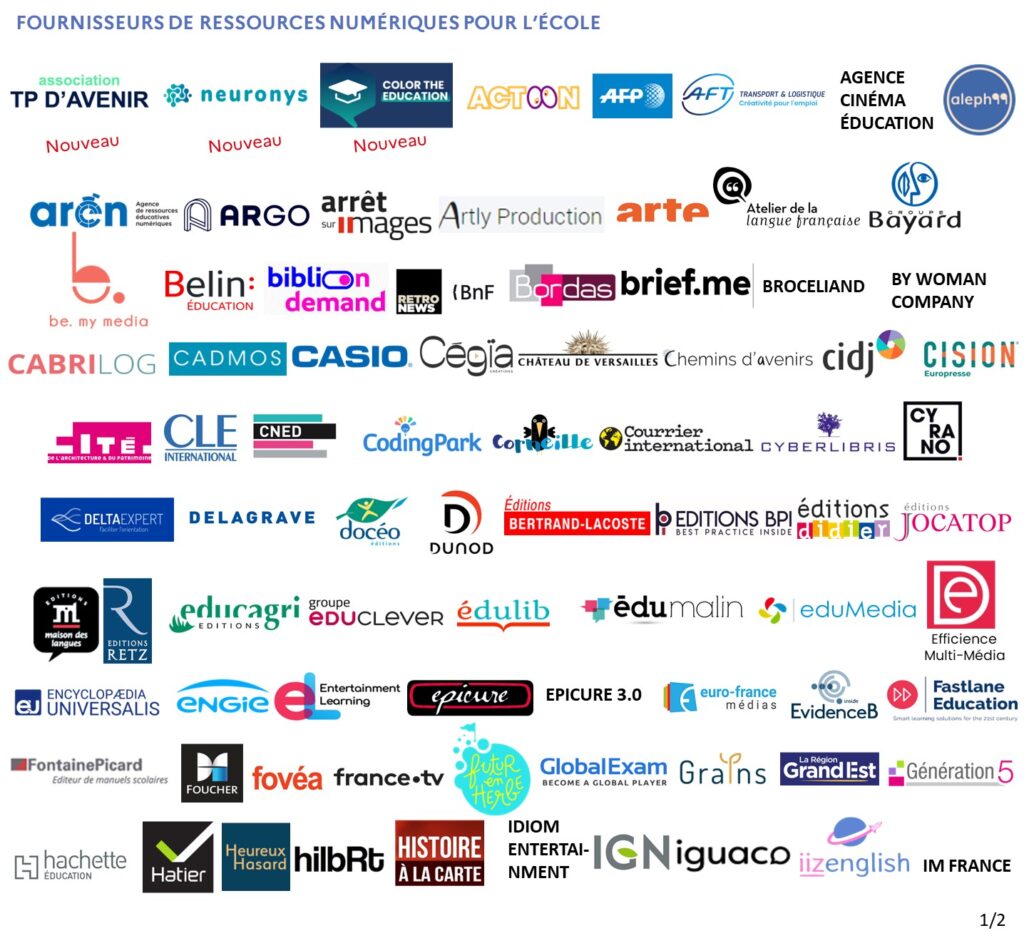Liste des fournisseurs de ressources numériques. Page 1
