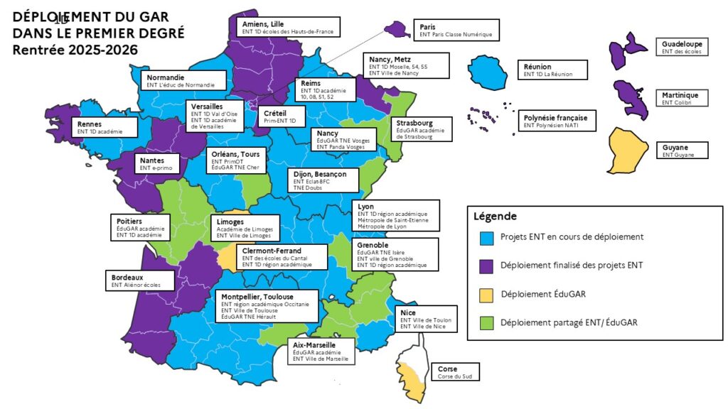 Cartographie de déploiement du GAR dans le premier degré.
