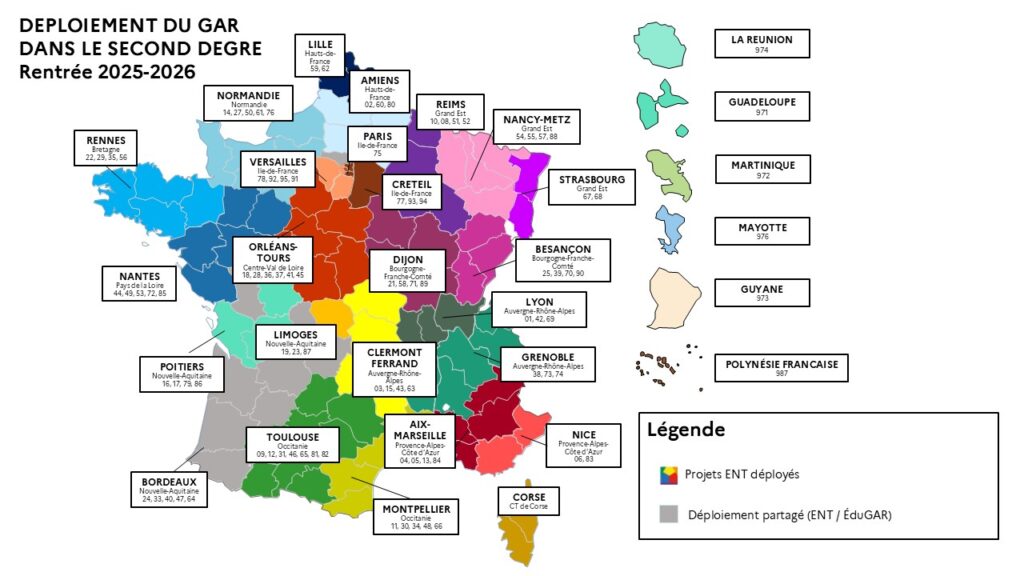 Carte de déploiement du GAR dans le second degré.